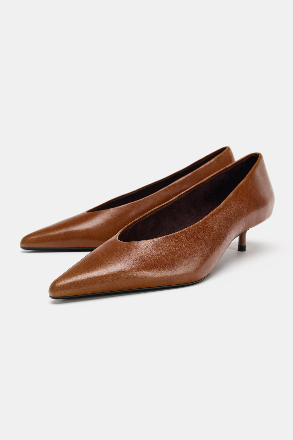 LEATHER KITTEN HEEL SHOES - Zara фото 3