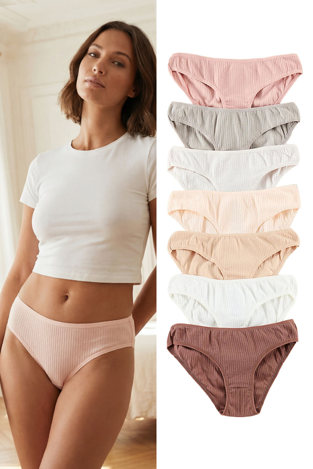 TRENDYOLMILLA Cok Renkli 7li Paket Pamuklu Fitilli Klasik Orme Kulot THMAW25KU00027  фото 17