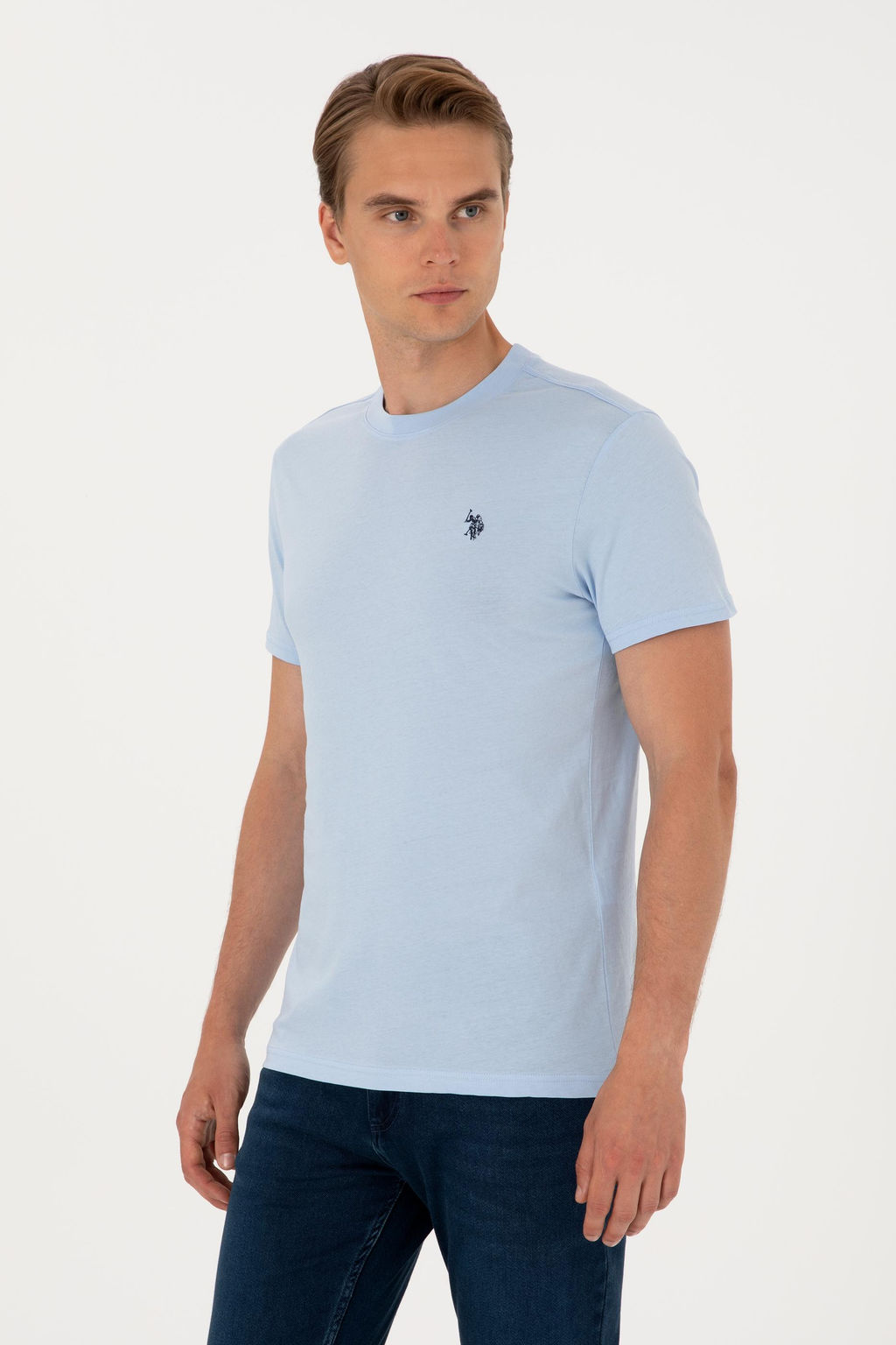 Erkek Regular Fit Bisiklet Yaka A__k Mavi Basic Ti__rt Sepette S_rpriz _ndirim - U.s. polo assn фото 3