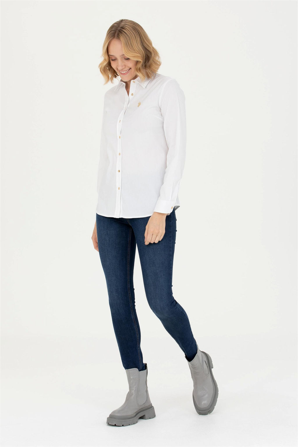 Женская белая базовая рубашка с длинным рукавом - U.s. polo assn фото 11