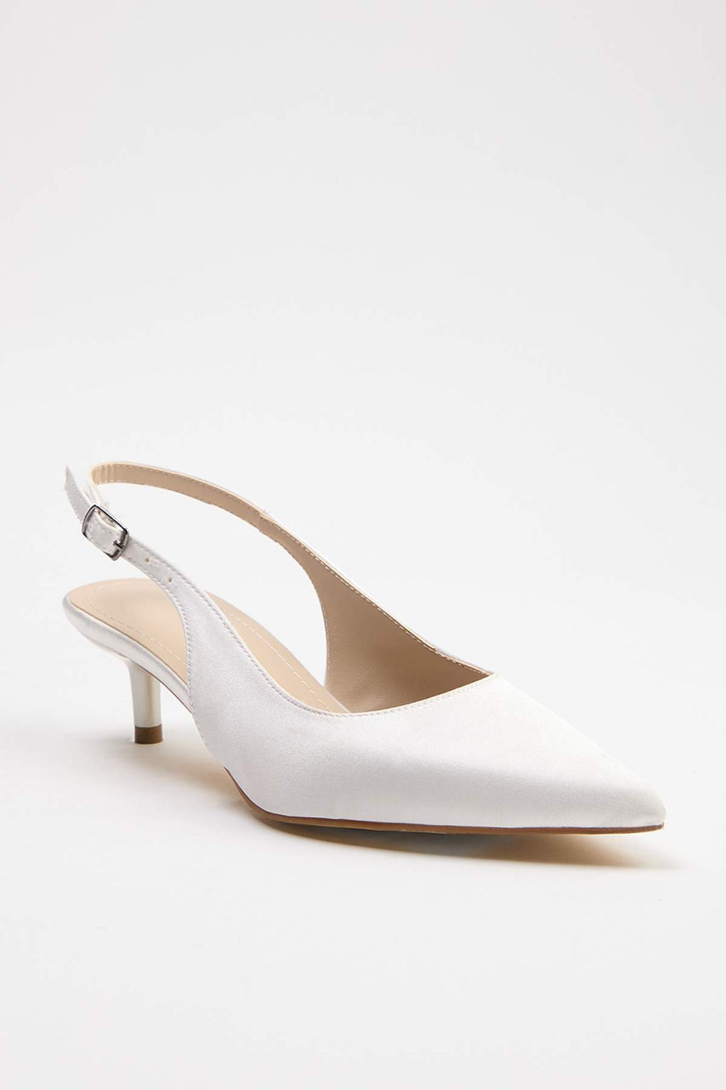 Beyaz Sivri Burun Kad?n 4 cm Kitten Topuklu Ayakkab? TAKSS25TO00005