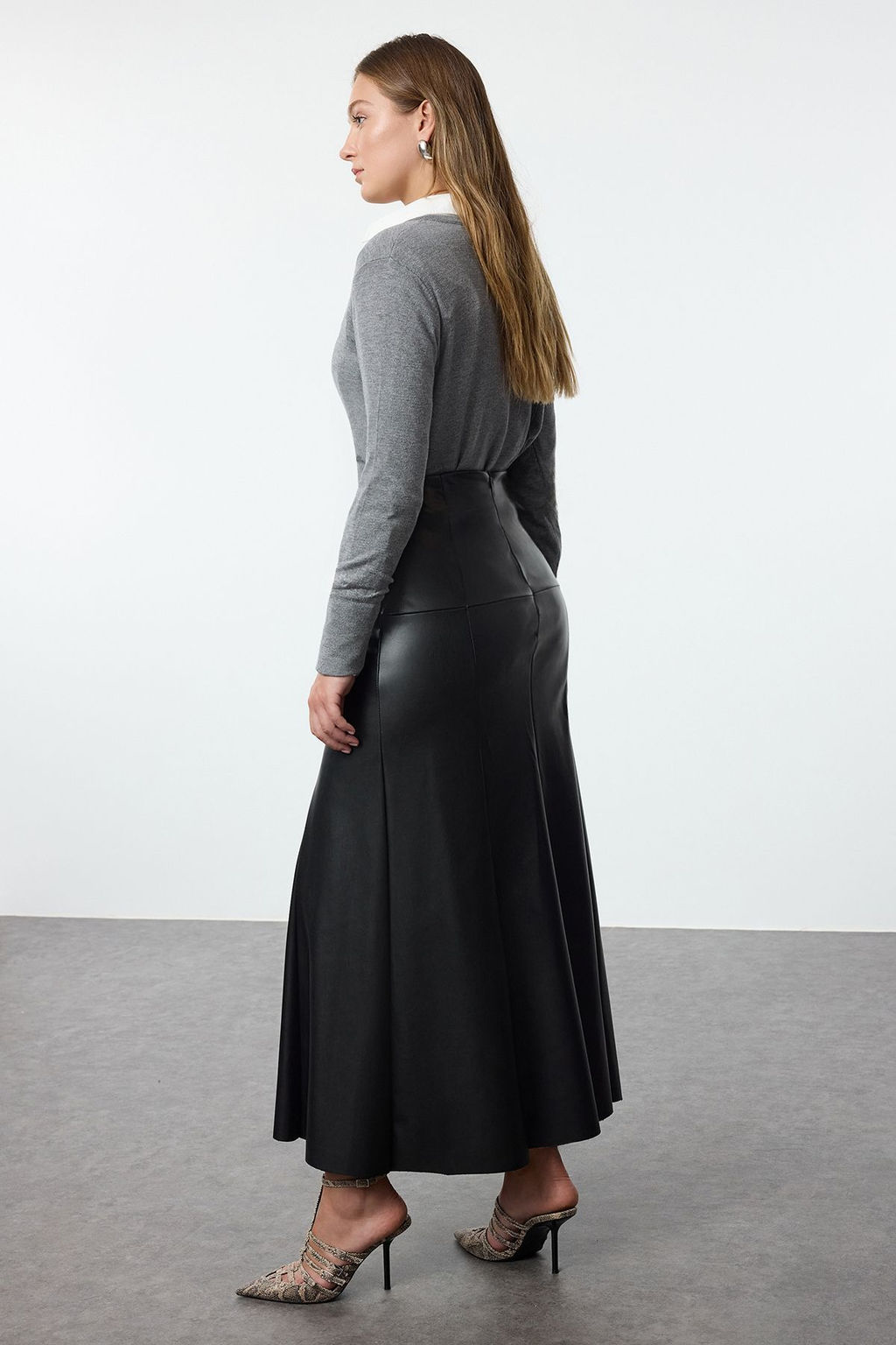 Siyah PU/Suni Deri A Kesim/Can Form Maxi Etek TWOAW25ET00024 - Trendyolmilla фото 5
