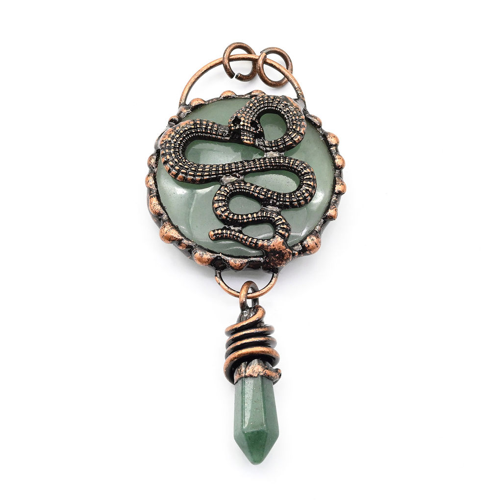 Античный кулон с авантюрином зеленым 42*95мм