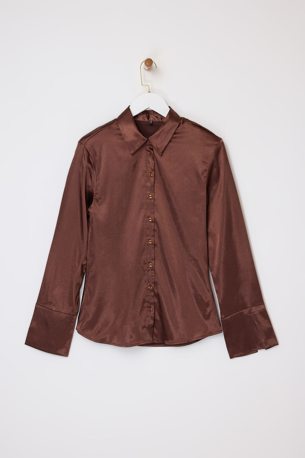 Kahverengi Hafif Bele Oturan Saten Vatkal? Gomlek TWOSS26GO00025 - Trendyolmilla фото 7