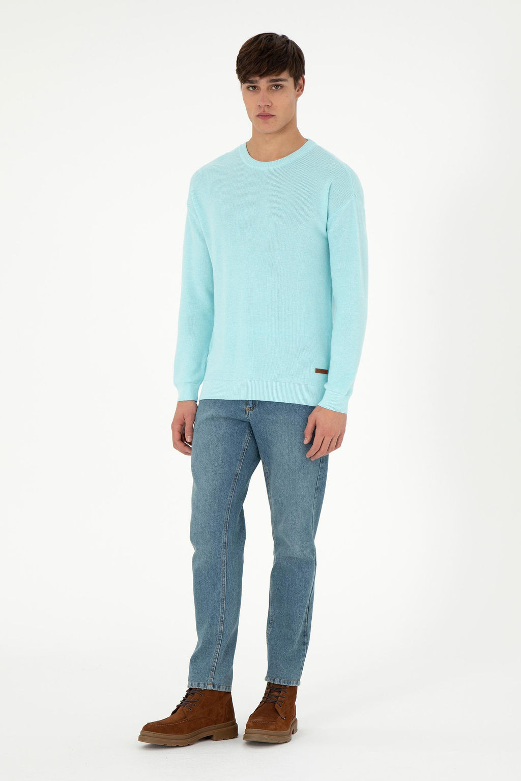 Erkek Regular Fit Bisiklet Yaka A__k Mavi Melanj Basic Kazak - U.s. polo assn фото 4