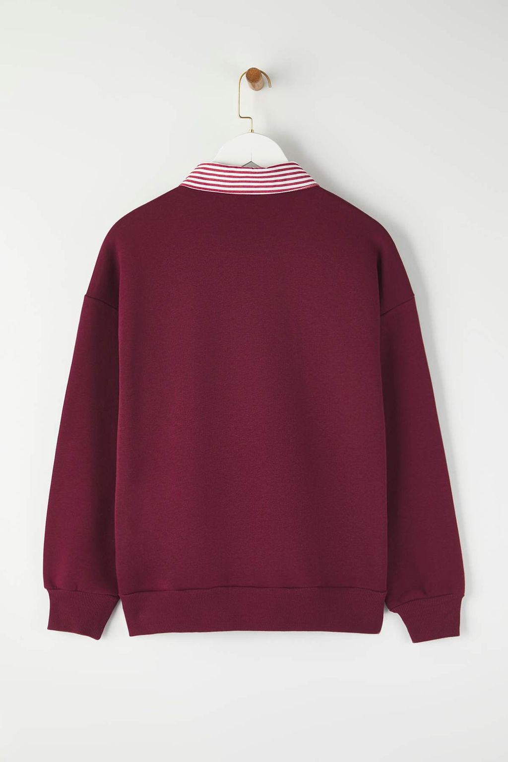 Bordo Dokuma Garni Detayl? Oversize Kal?p Polo Yaka Kal?n ici Polarl? Orme Sweatshirt TWOAW26SW00116 - Trendyolmilla фото 2