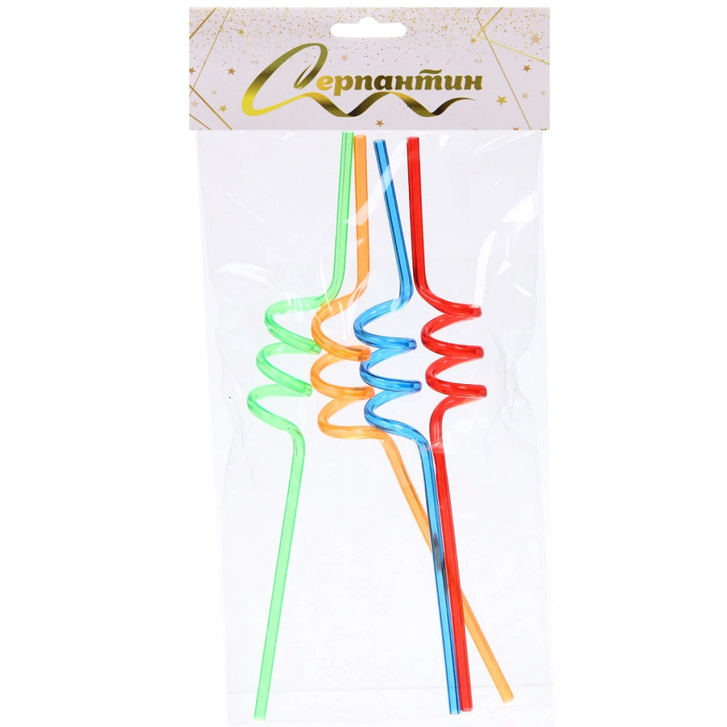 Цена за 4 шт. Трубочка для коктейля "Яркая спираль" (набор 4 шт), микс цветов