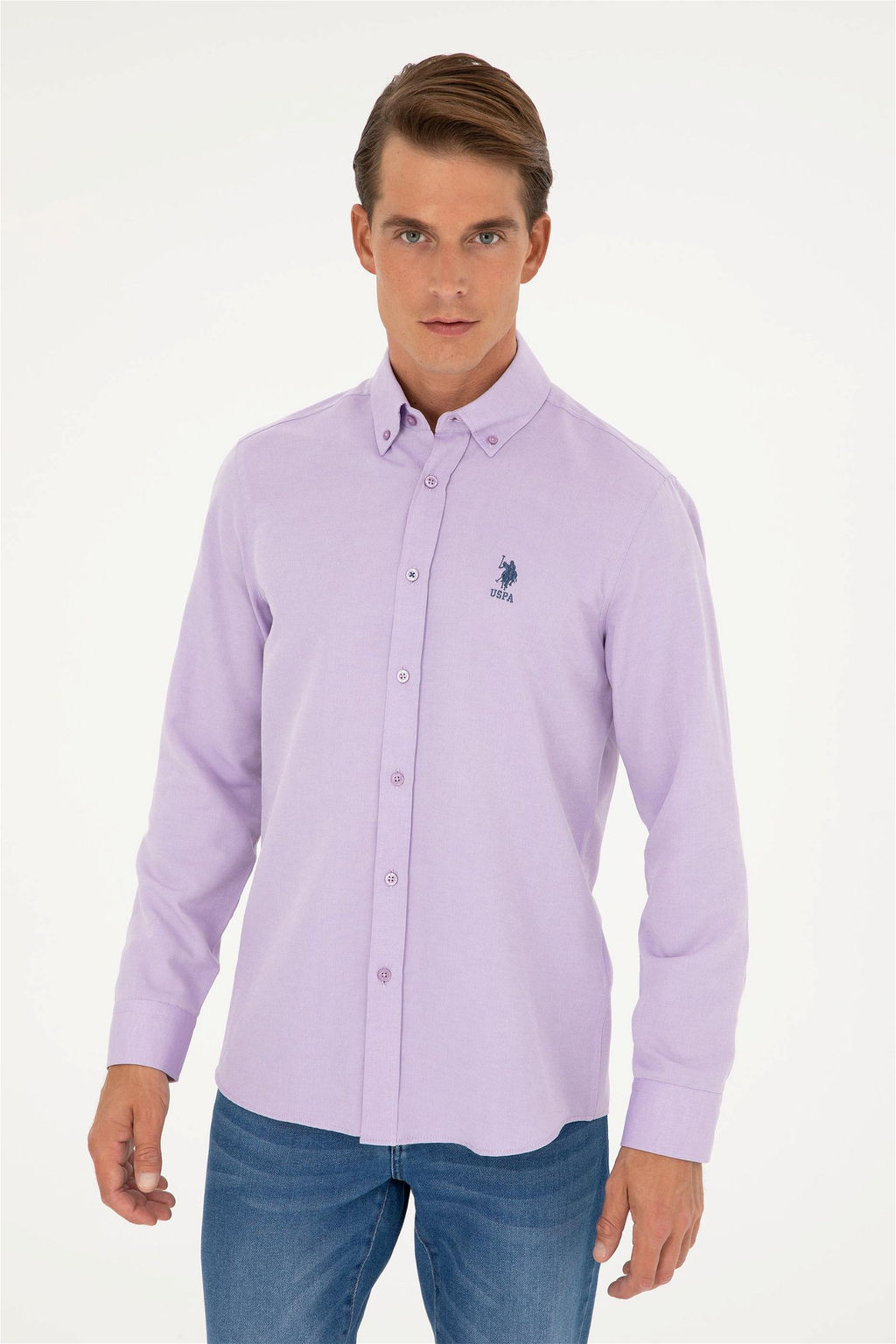 U. S. Polo Assn / Мужская сиреневая базовая рубашка с длинным рукавом - U.s. polo assn фото 3