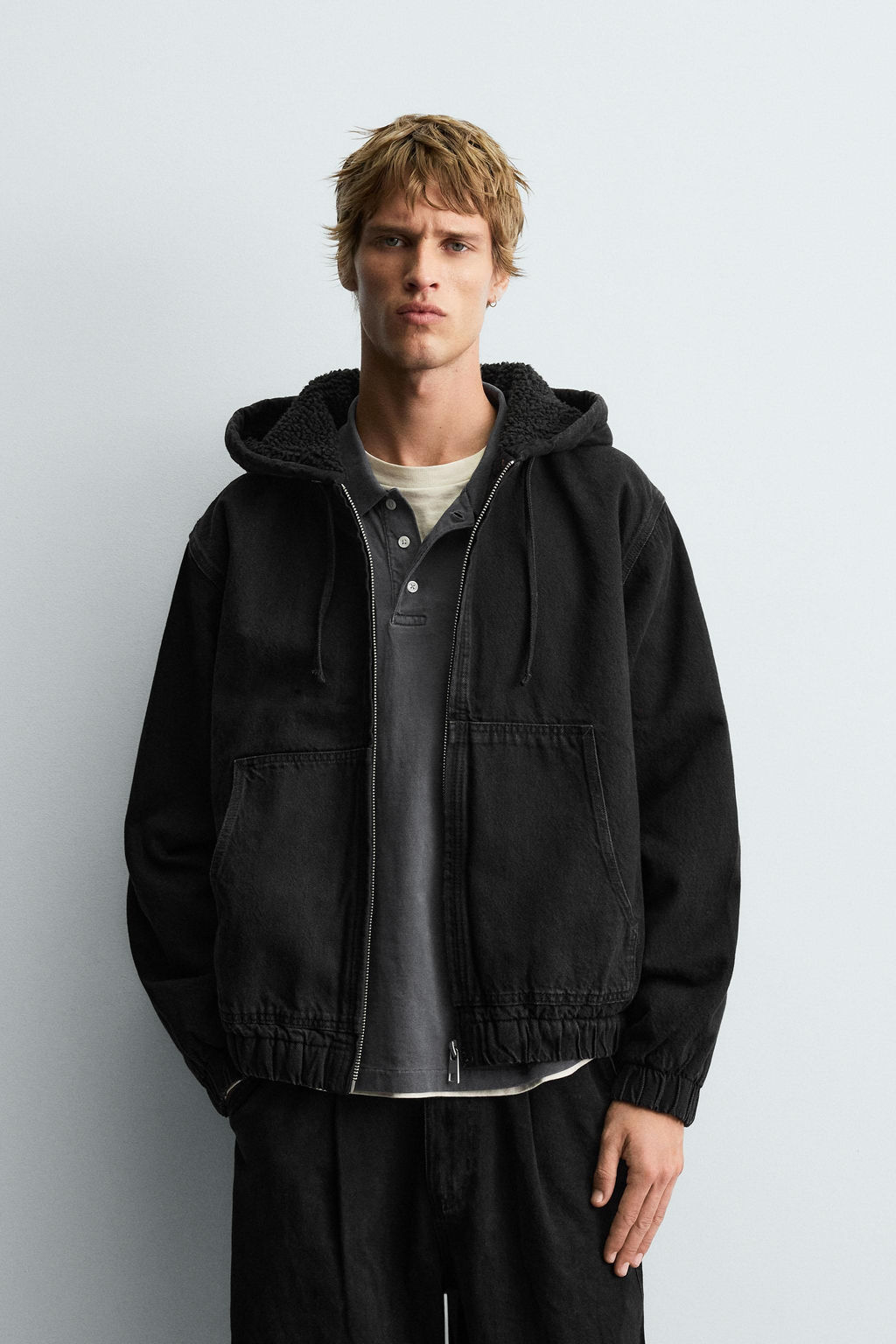 DENIM JACKET WITH FAUX SHEARLING HOODIE - Zara фото 2