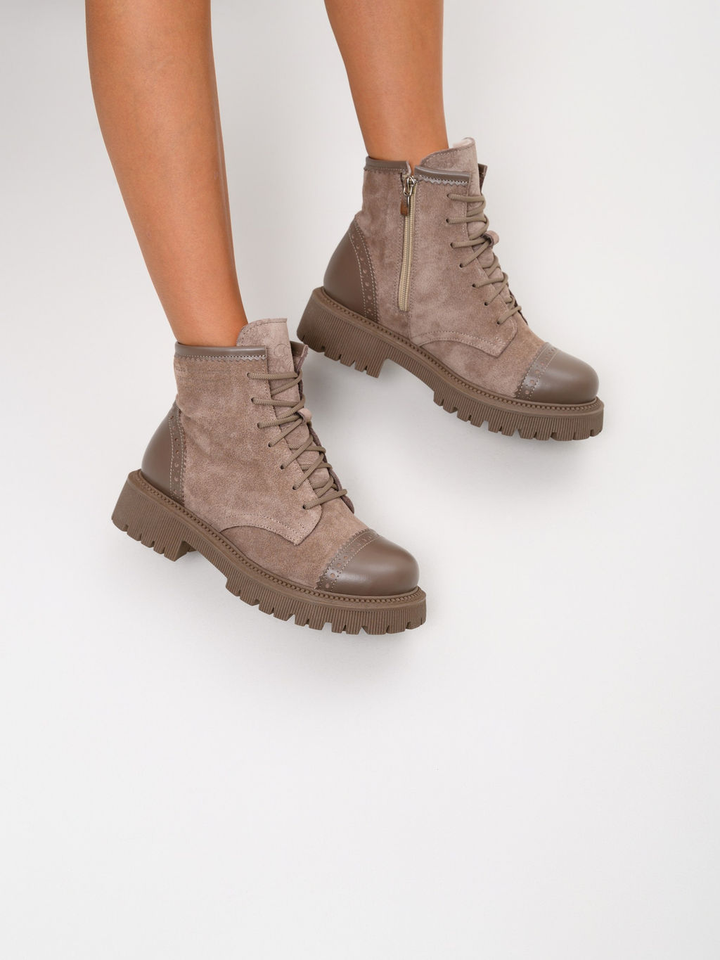 Ботинки 319.taskanaka.Тауп майами+капучино замша/шерсть