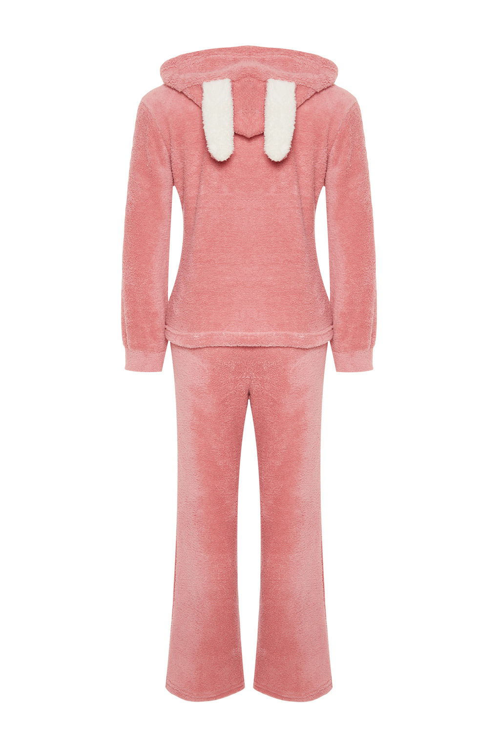 Pembe Wellsoft Kapuson Kulak Detayl? K?sl?k Orme Pijama Tak?m? THMAW24PT00030