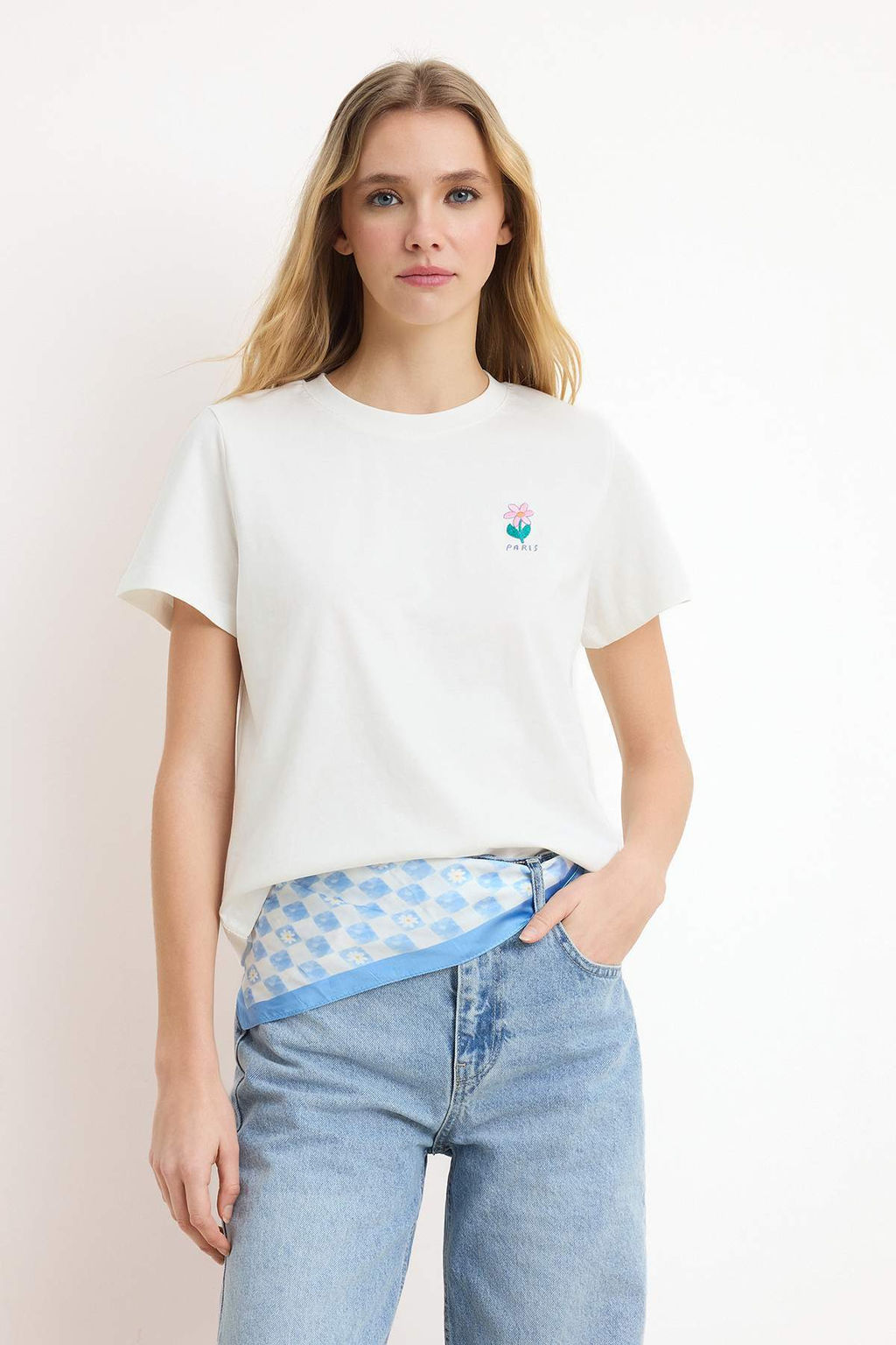 Ekru Regular/Normal Kal?p K?sa Kollu Nak?sl? Tok %100 Pamuk Orme T-Shirt TWOSS26TS00016 - Trendyolmilla фото 4