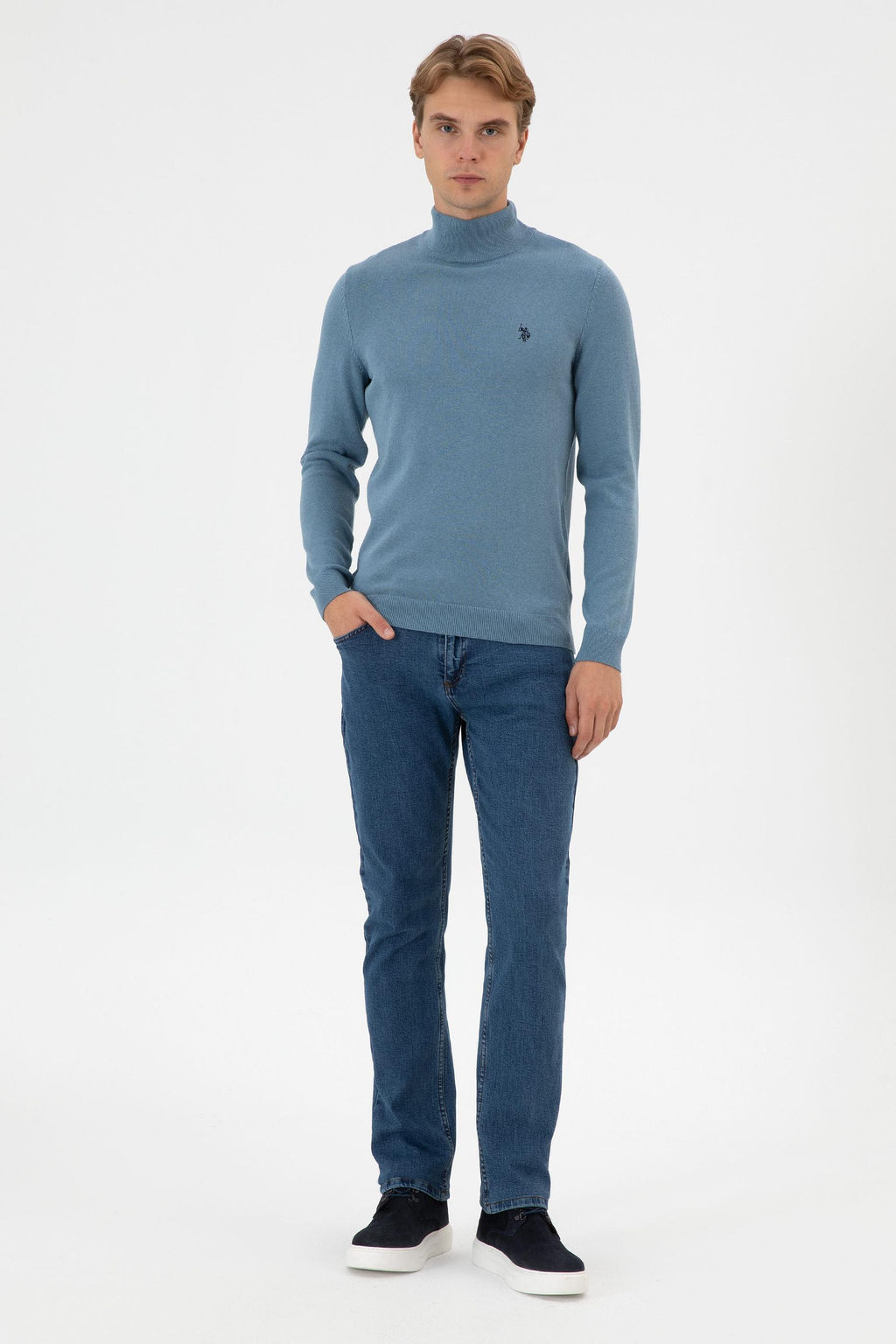Erkek Slim Fit Bo_azl_ Mavi Basic Kazak - U.s. polo assn фото 4