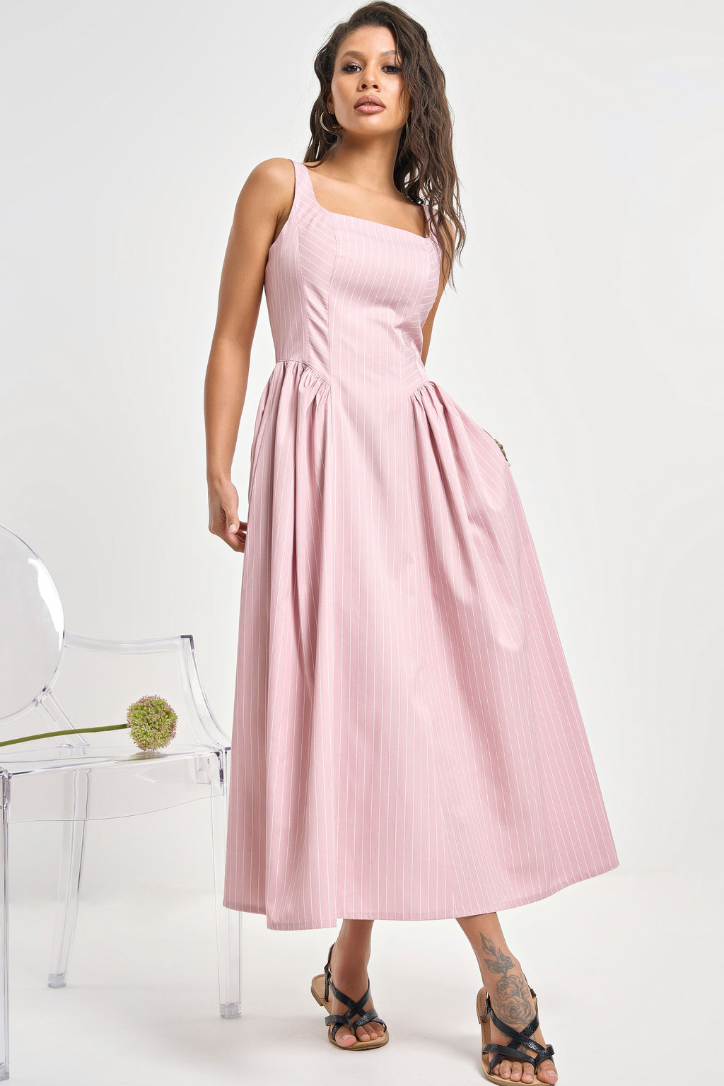 Сарафан хлопковый в полоску голубой - Fly фото 14