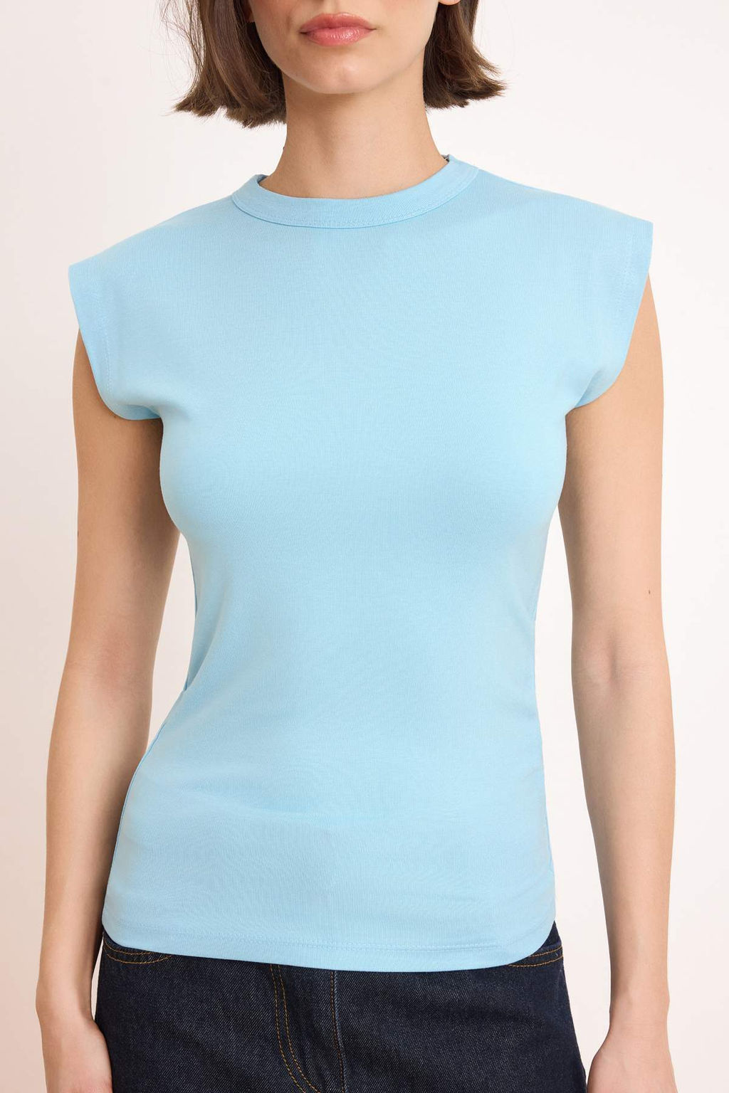 Ac?k Mavi Viskoz/Yumusak Kumas Fitted/Vucuda Oturan Ay Kol Esnek Orme Bluz TWOSS23BZ00992