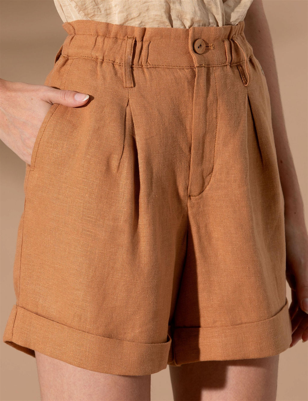 Kahverengi Keten Oversize Bermuda _ort - Pierre cardin фото 5