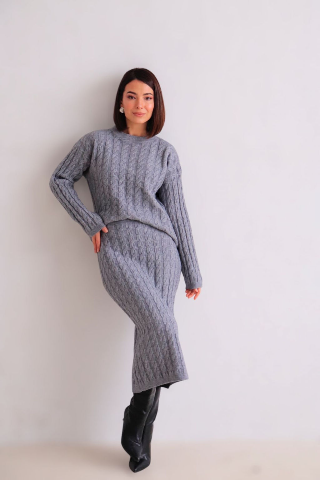 Martichelli Костюм с юбкой вязаный серый фото 12