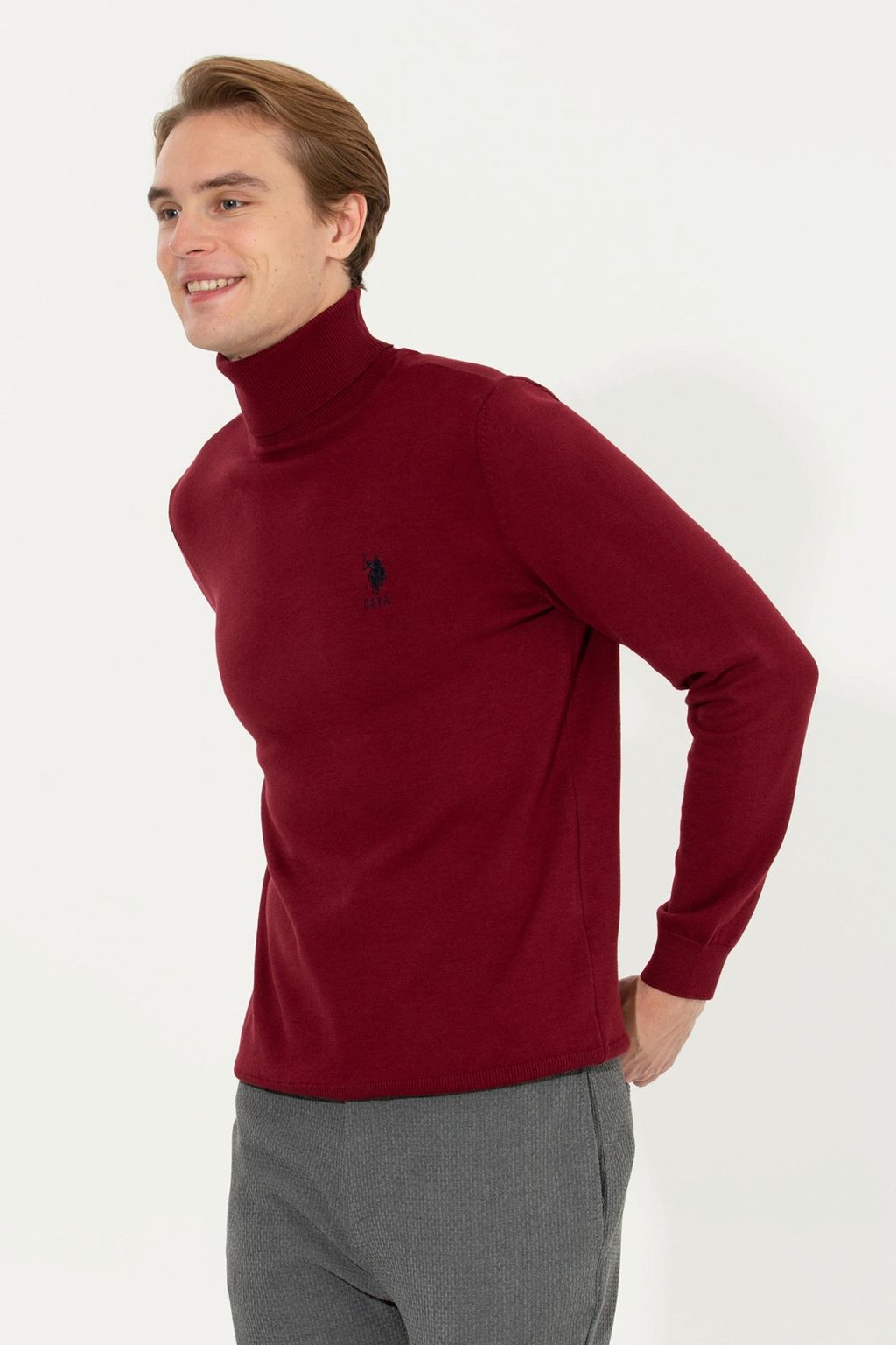 Мужской бордовый красный трикотажный свитер Basic - U.s. polo assn фото 4