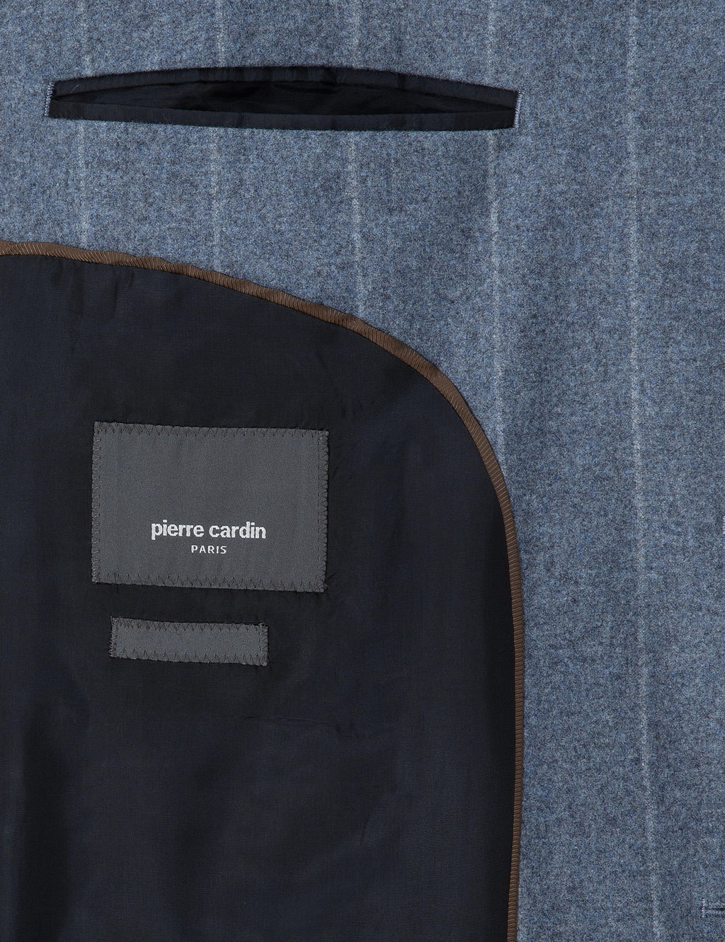 Koyu Mavi Slim Fit _izgili Y_n Ka_mir Kar___ml_ Tak_m Elbise