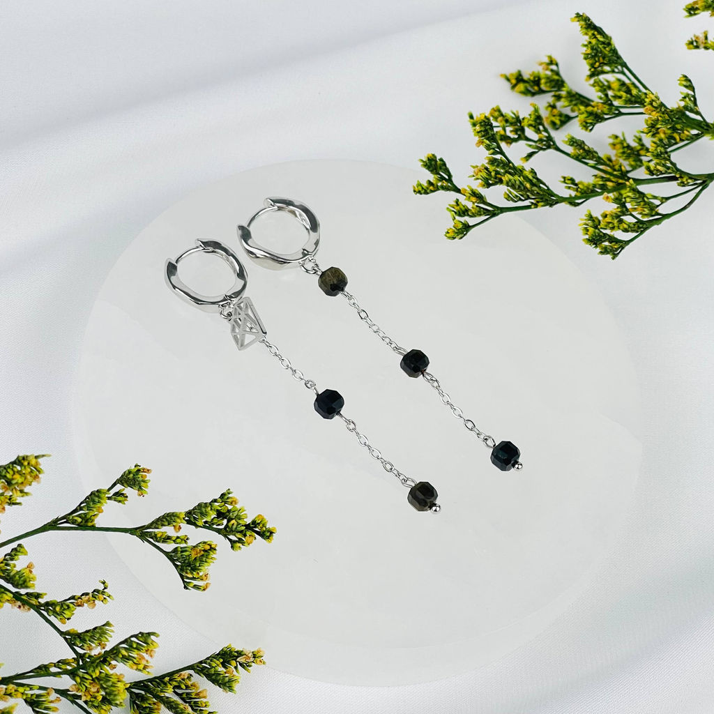 Серьги на цепочке из золотистого Обсидиана