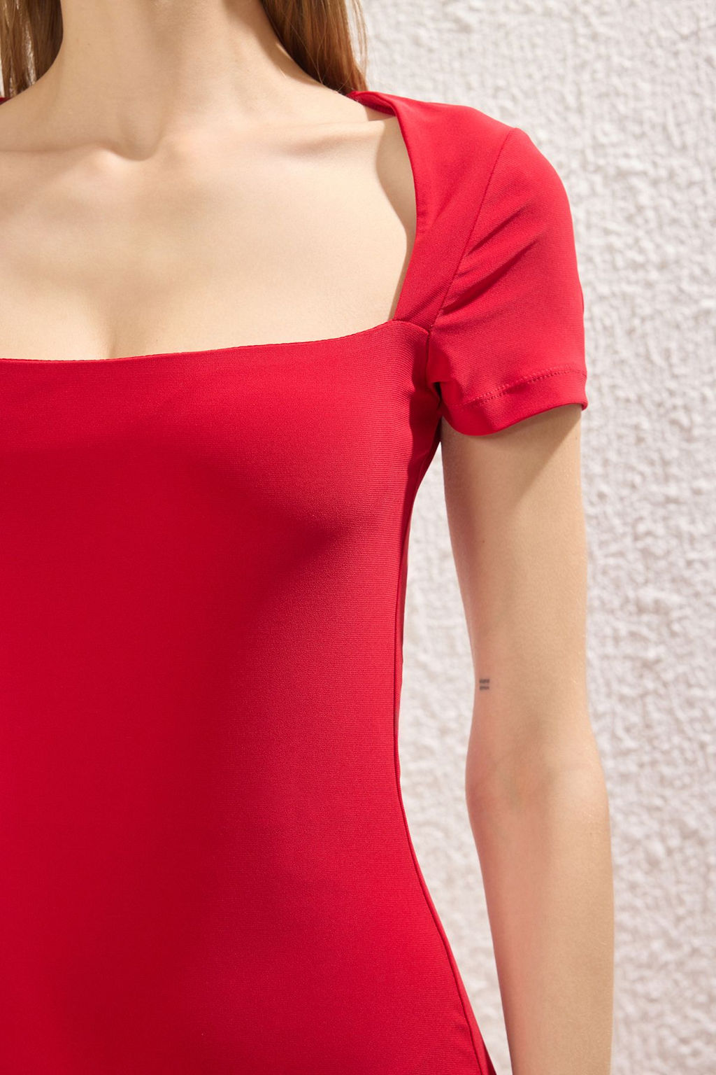 Siyah Kare Yaka Bodycone/Vucuda Oturan Esnek Midi Orme Elbise TWOSS25EL00691 - Trendyolmilla фото 11