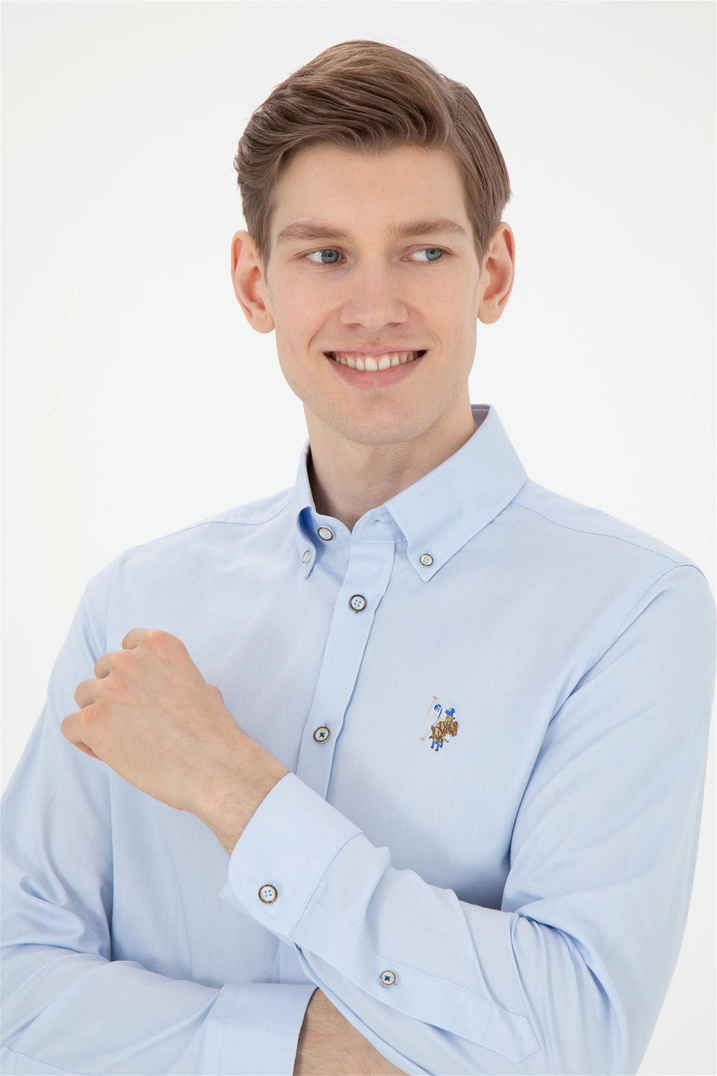 U. S. Polo Assn / Мужская голубая базовая рубашка с длинным рукавом - U.s. polo assn фото 2