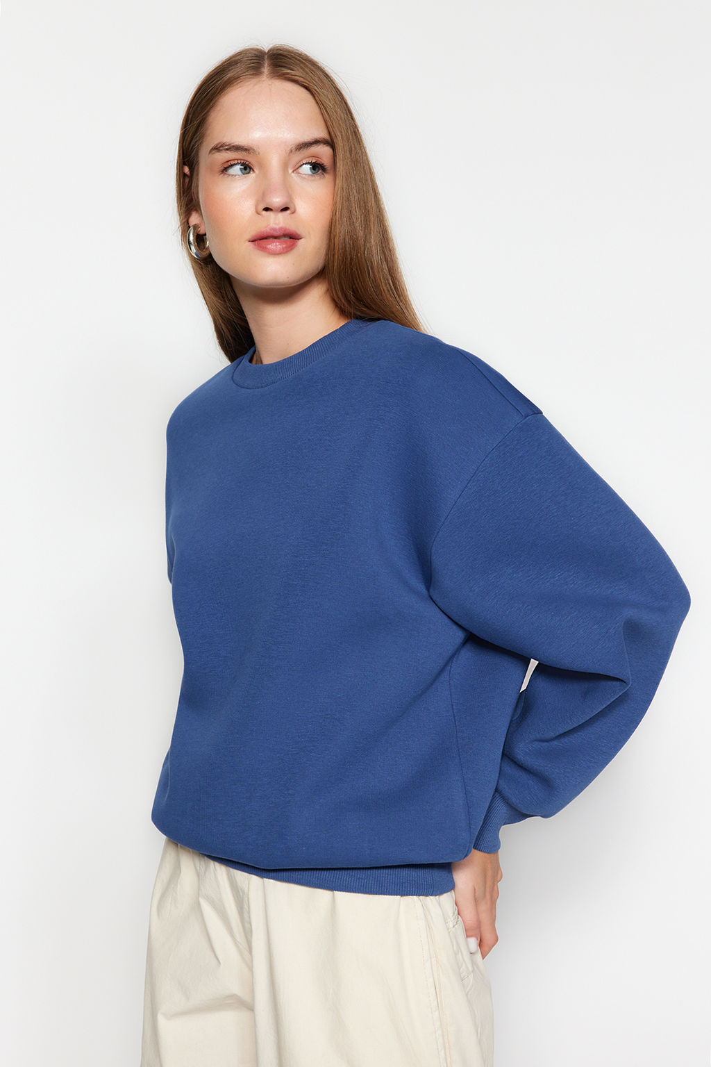 Indigo Kal?n Ici Polarl? Regular/Normal Kal?p Bisiklet Yaka Basic Orme Sweatshirt TWOAW24SW00101