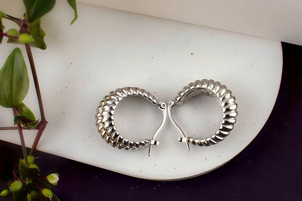 Серьги двойные кольца Рифленые + Подарок