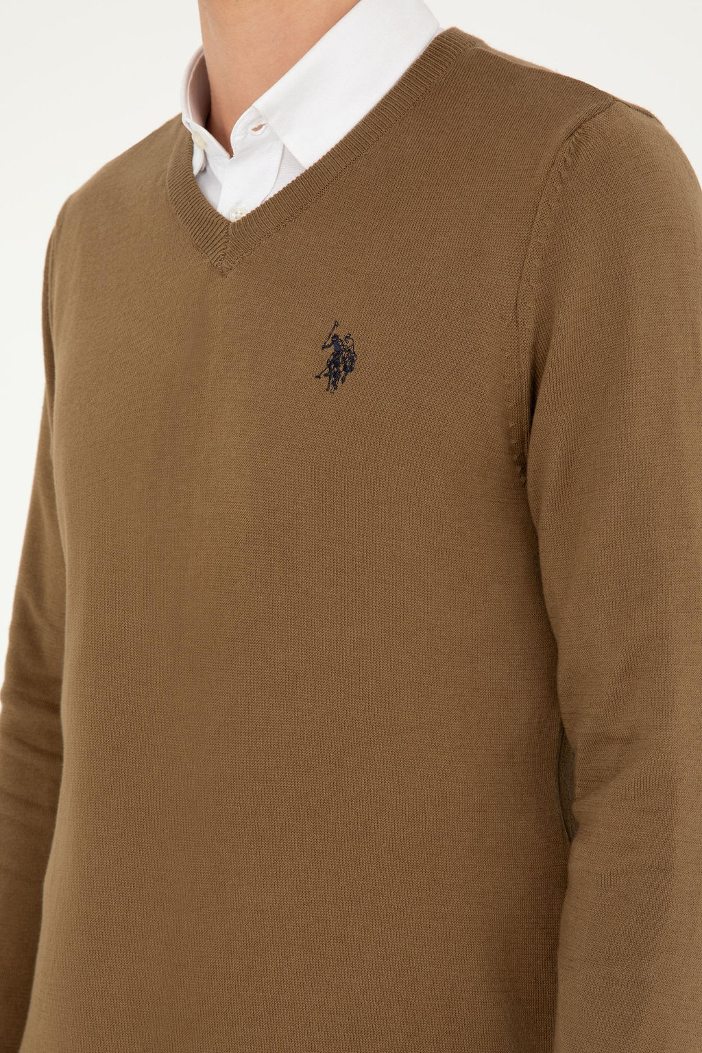 Мужской базовый свитер хаки меланжевого цвета - U.s. polo assn фото 7