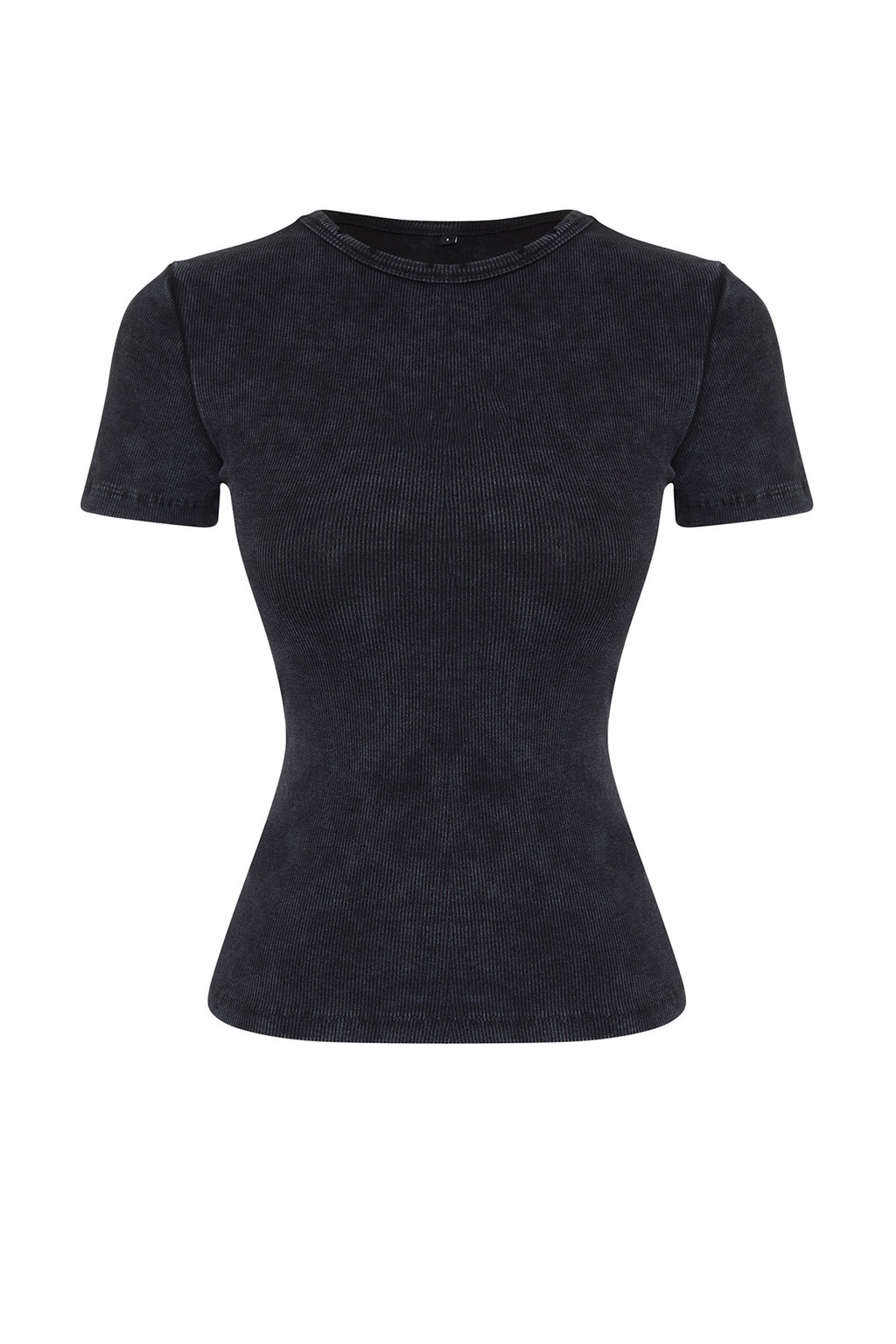 TRENDYOLMILLA Siyah Eskitme/Soluk Efektli Basic Fitilli Pamuklu Esnek Orme T-Shirt TWOSS24TS00000 фото 7