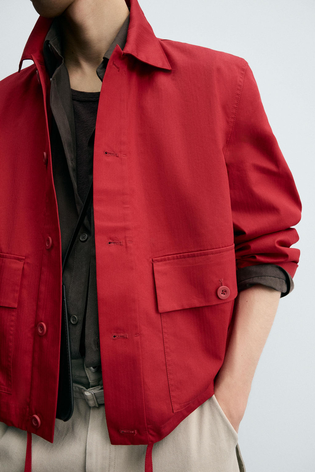 COTTON HERRINGBONE OVERSHIRT - Zara фото 6