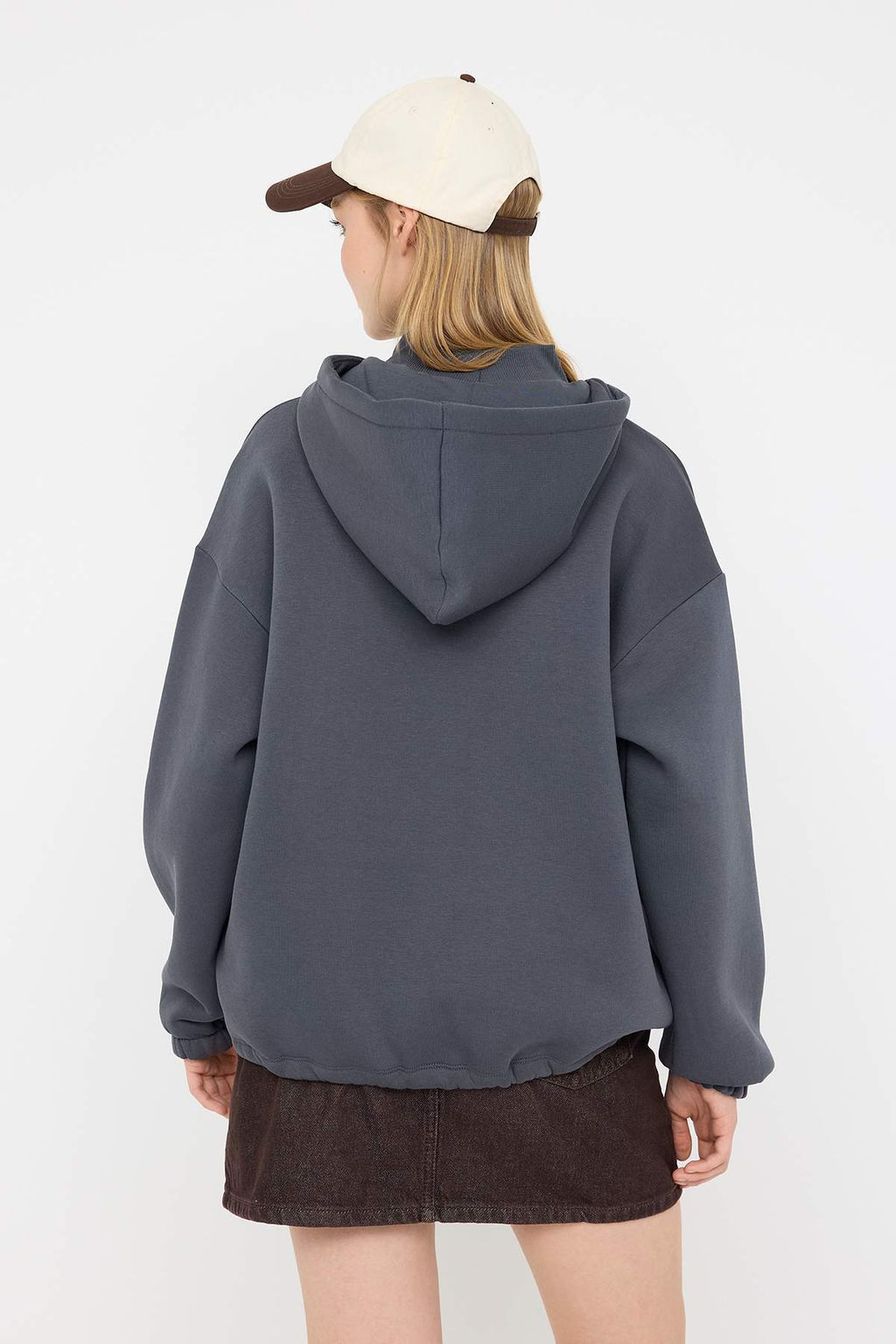Antrasit Oversize/Genis Kal?p Kal?n Ici Polarl? Orme Sweatshirt TWOAW26SW00115 - Trendyolmilla фото 4