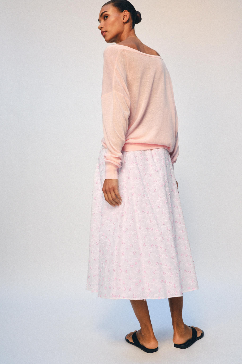 FALDA MIDI CAPA ESTRUCTURA / Rosa / Blanco - Zara фото 5