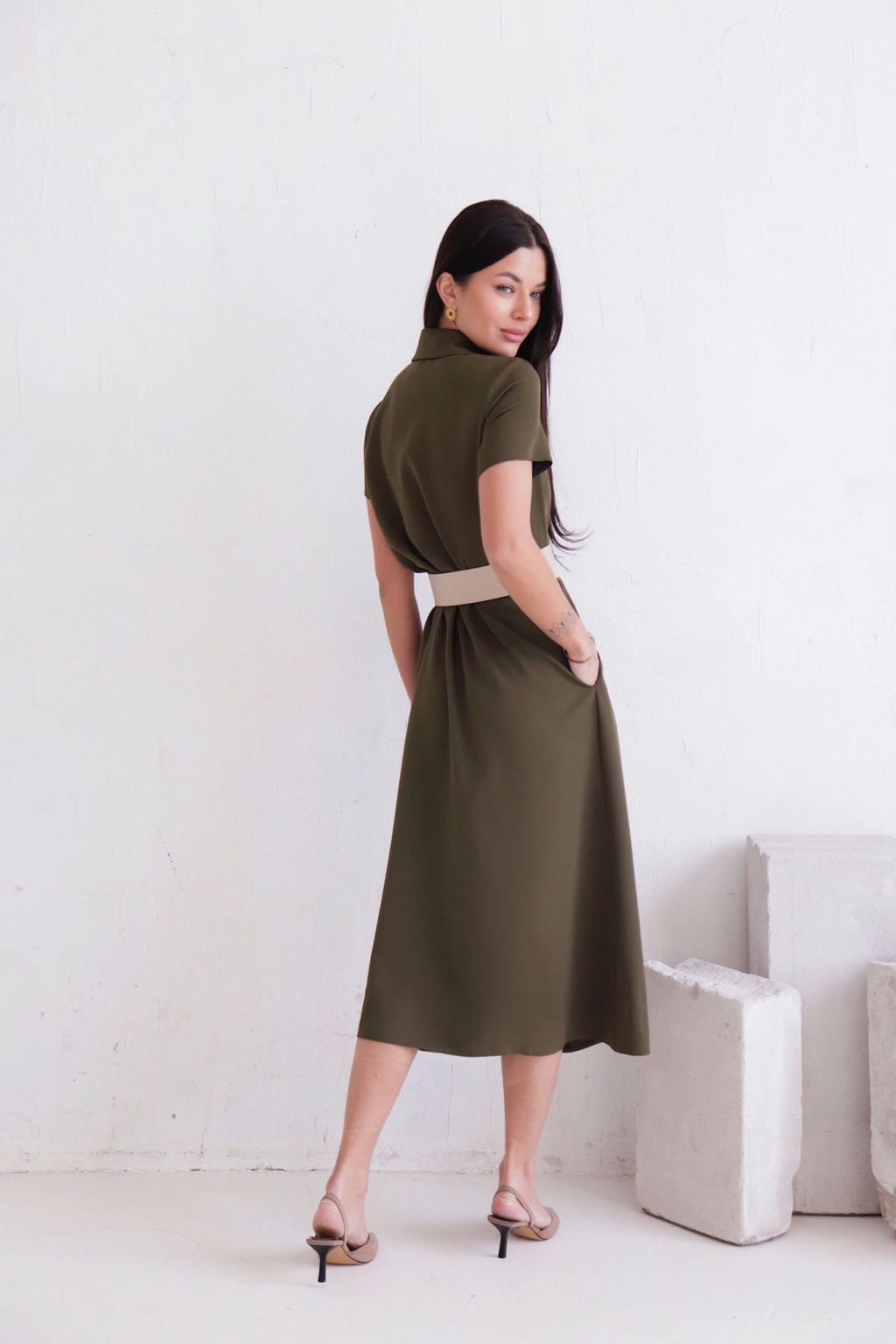 11676 Платье-рубашка удлинённое хаки - Martichelli фото 10