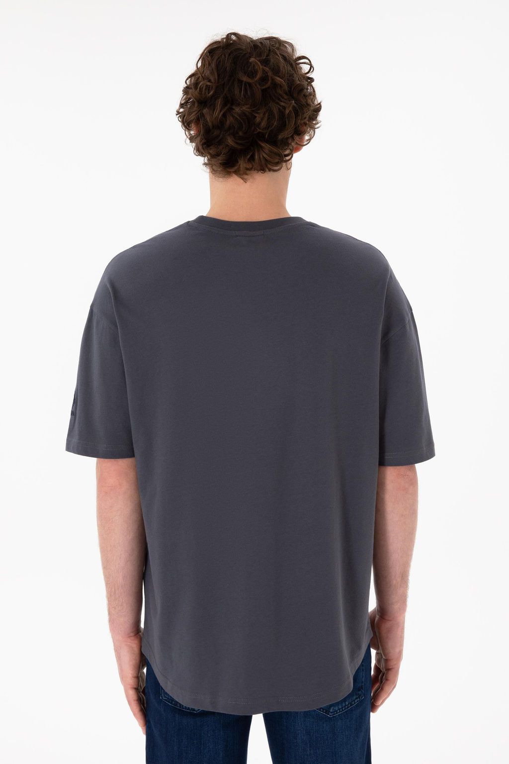 Erkek Long Fit Bisiklet Yaka Antrasit Basic Ti__rt Sepette S_rpriz _ndirim