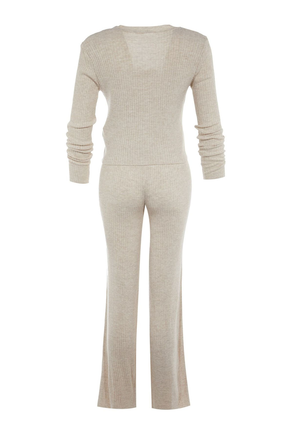 Bej Fitillli Bluz H?rka Pantolon Triko Alt-Ust Tak?m TWOAW22AU0006