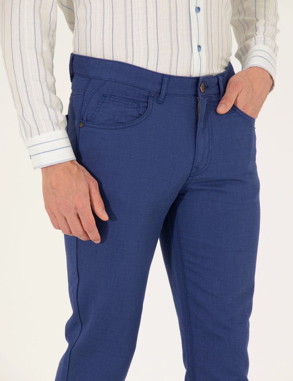 _ndigo Slim Fit Keten Kar___ml_ Kanvas Pantolon