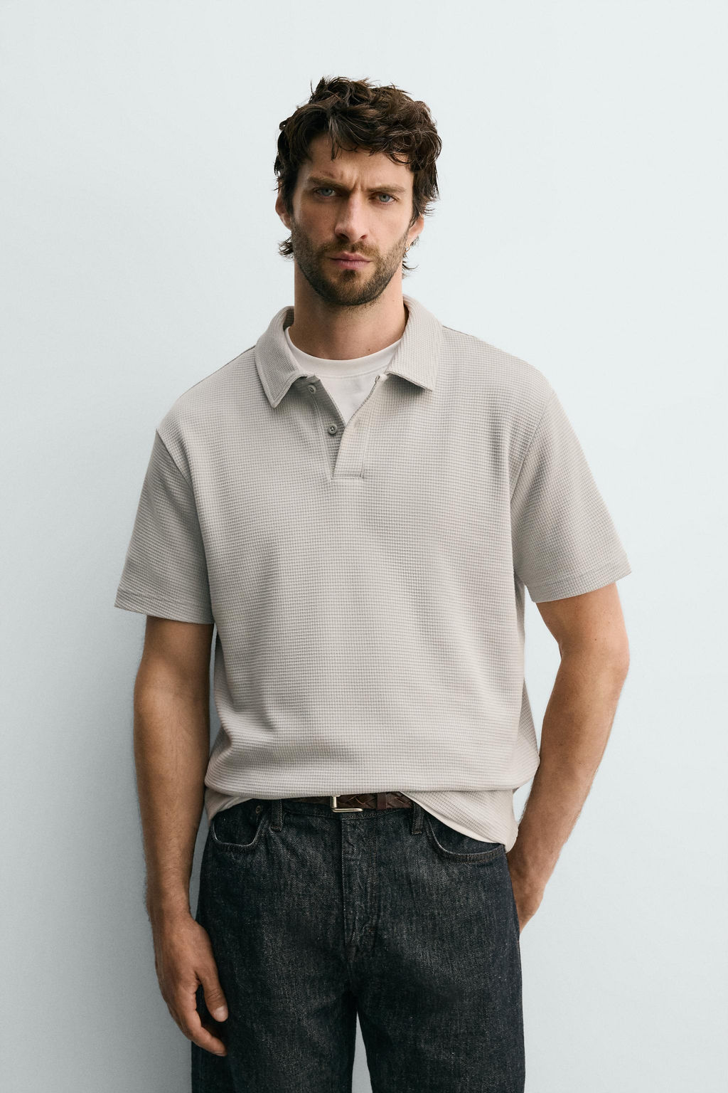 POLO ESTRUCTURA WAFFLE / Gris perla - Zara фото 3