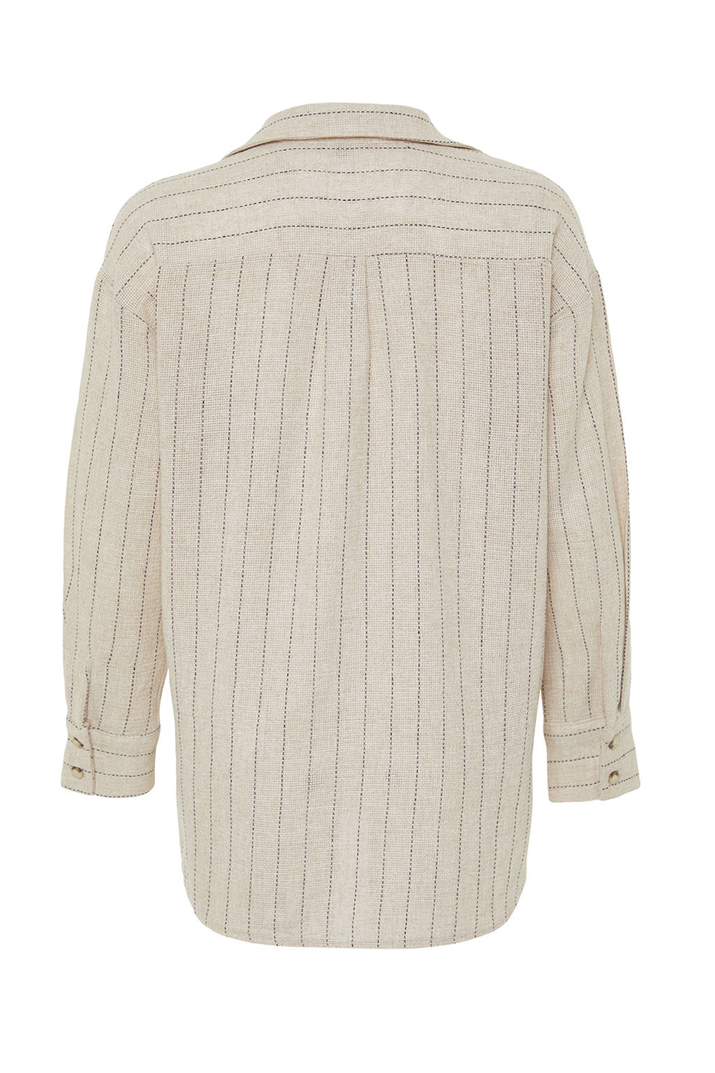 TRENDYOLMILLA Bej Cizgili Oversize Keten Gorunumlu Dokuma Gomlek TWOSS24GO00047  фото 8