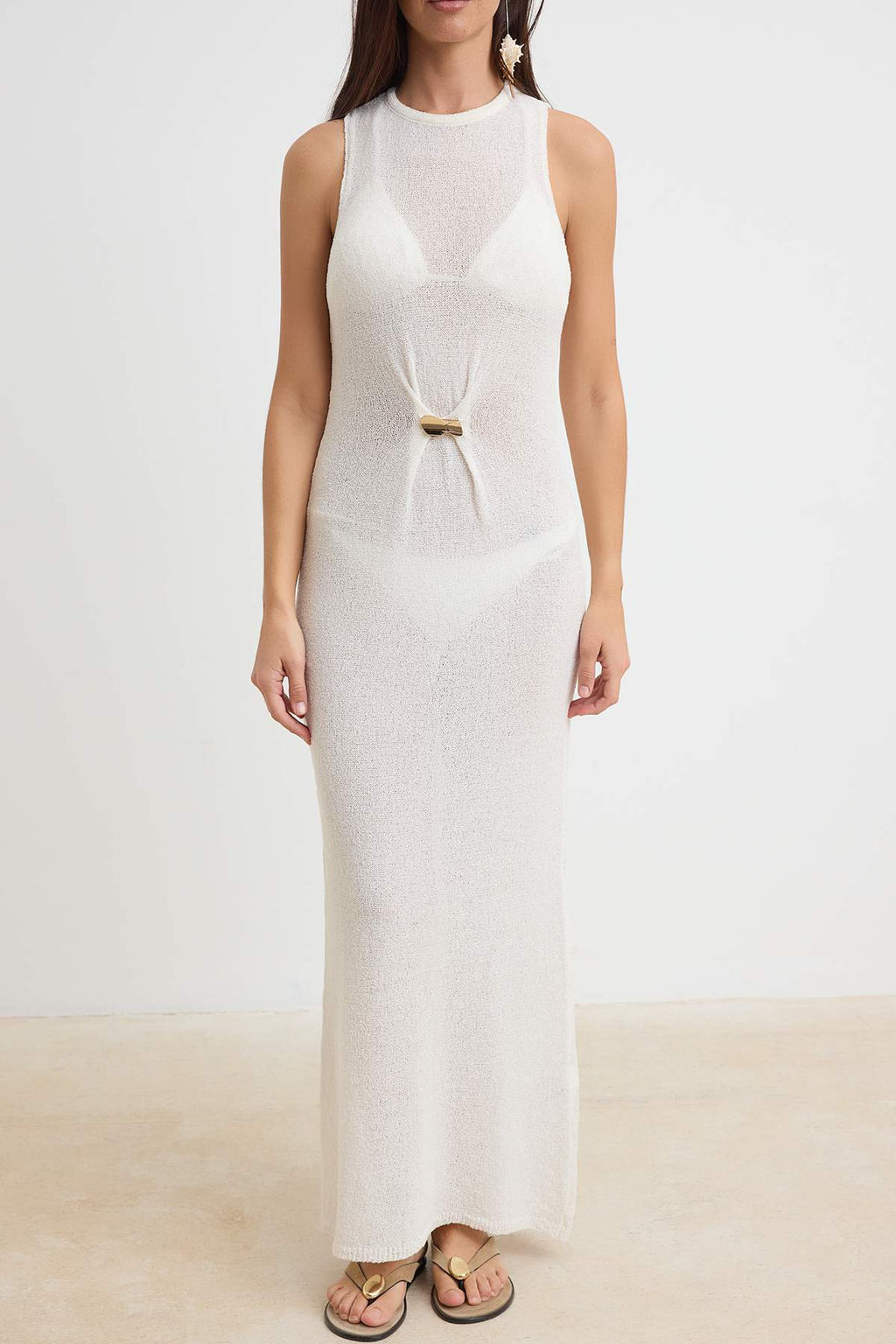 Ekru Triko Maxi Aksesuar Detayl_ Halter Yaka Transparan Plaj Elbisesi TBESS26EL00064 - Trendyolmilla фото 4