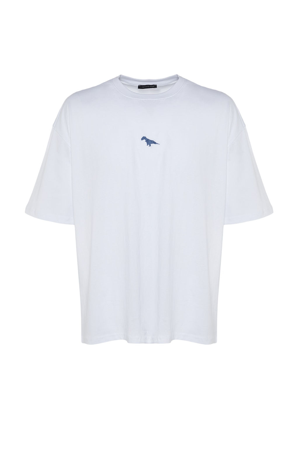 Beyaz Oversize/Genis Kesim K?sa Kol Dinozor Nak?sl? %100 Pamuklu T-Shirt TMNSS23TS00243