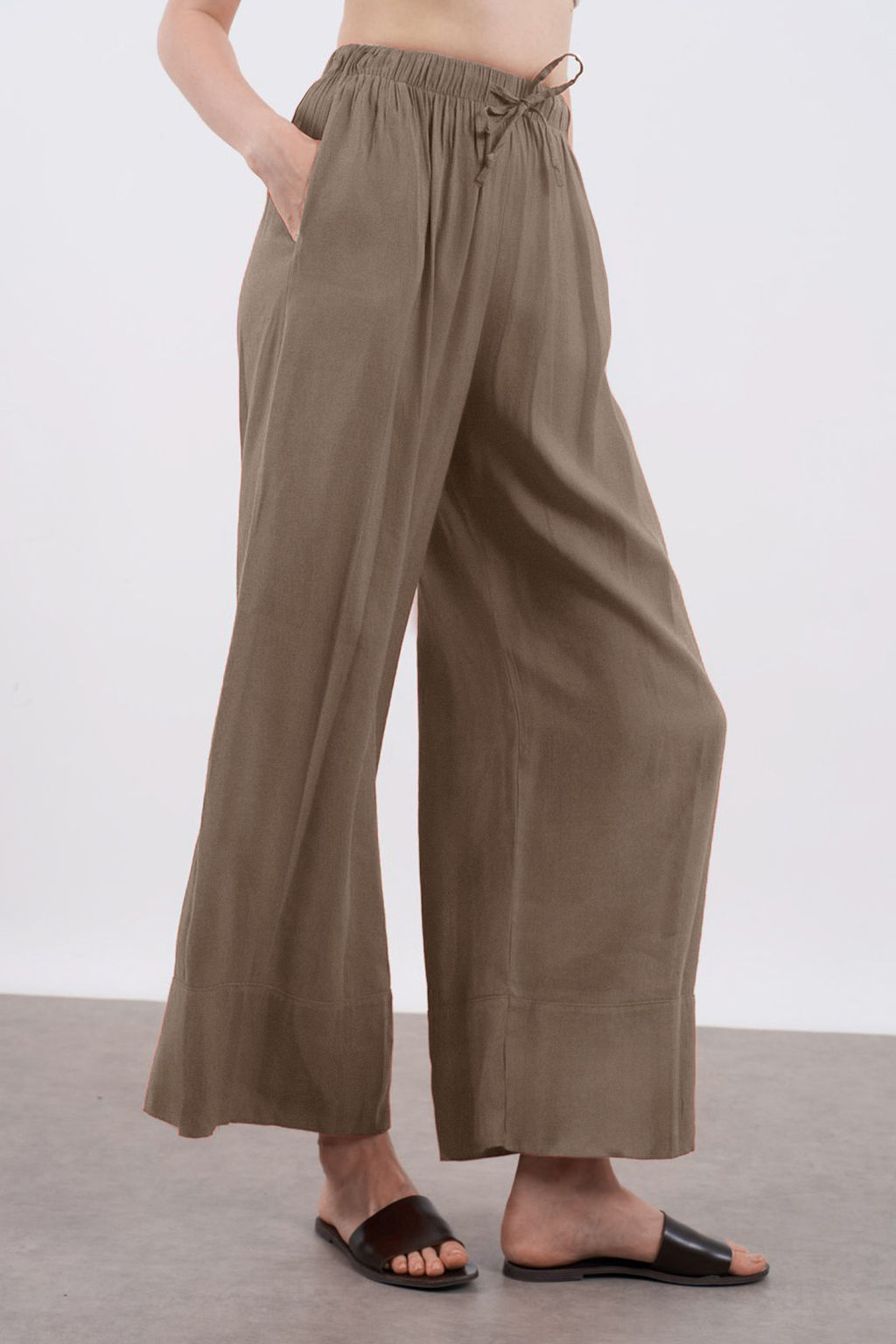 Tas Keten Icerikli Wide Leg/Genis Paca Beli Lastikli Pantolon TWOSS25PL00124 - Trendyolmilla фото 18