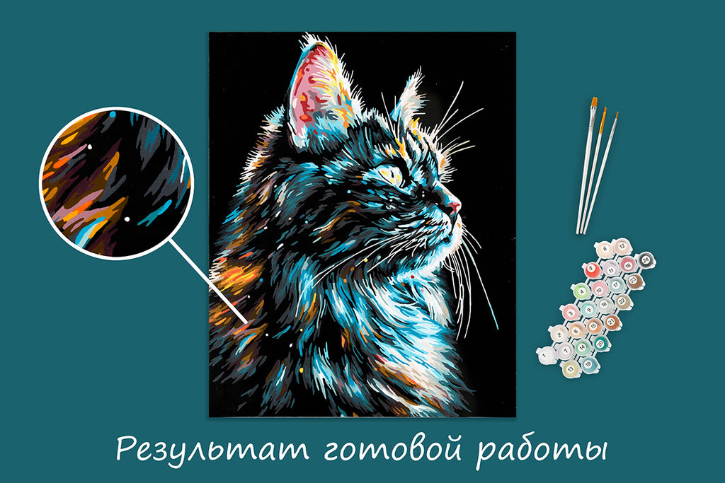 ФРЕЯ PNB/PLB-312 Набор для раскрашивания по номерам ( эффект черного холста ) 50 х 40 см Кошачий взгляд