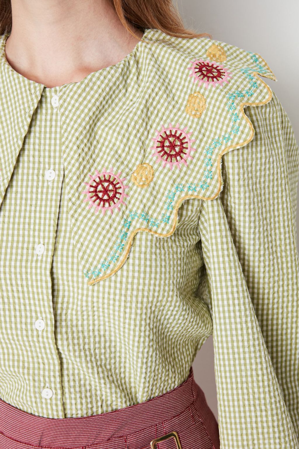 TRENDYOLMILLA Yesil Nak?s Detayl? Gofre Kumas Regular Normal Kal?p Dokuma Gomlek TWOSS21GO0232  фото 4