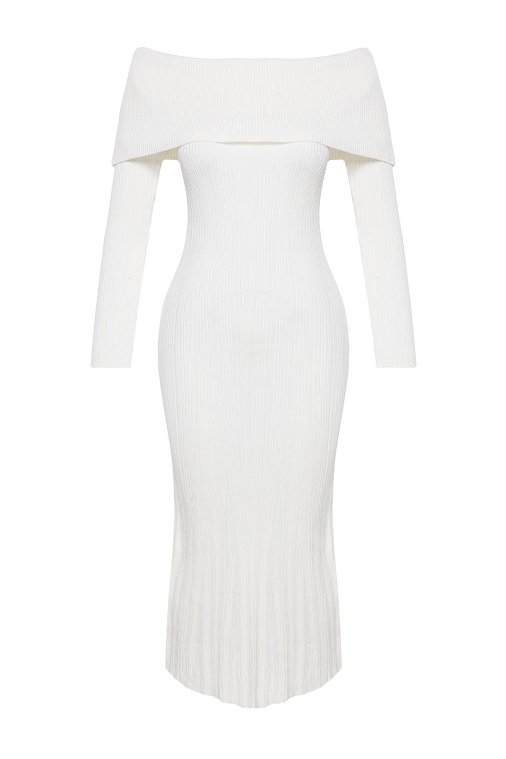 Ekru Midi Triko Basic Carmen Yaka Elbise TWOAW25EL00033