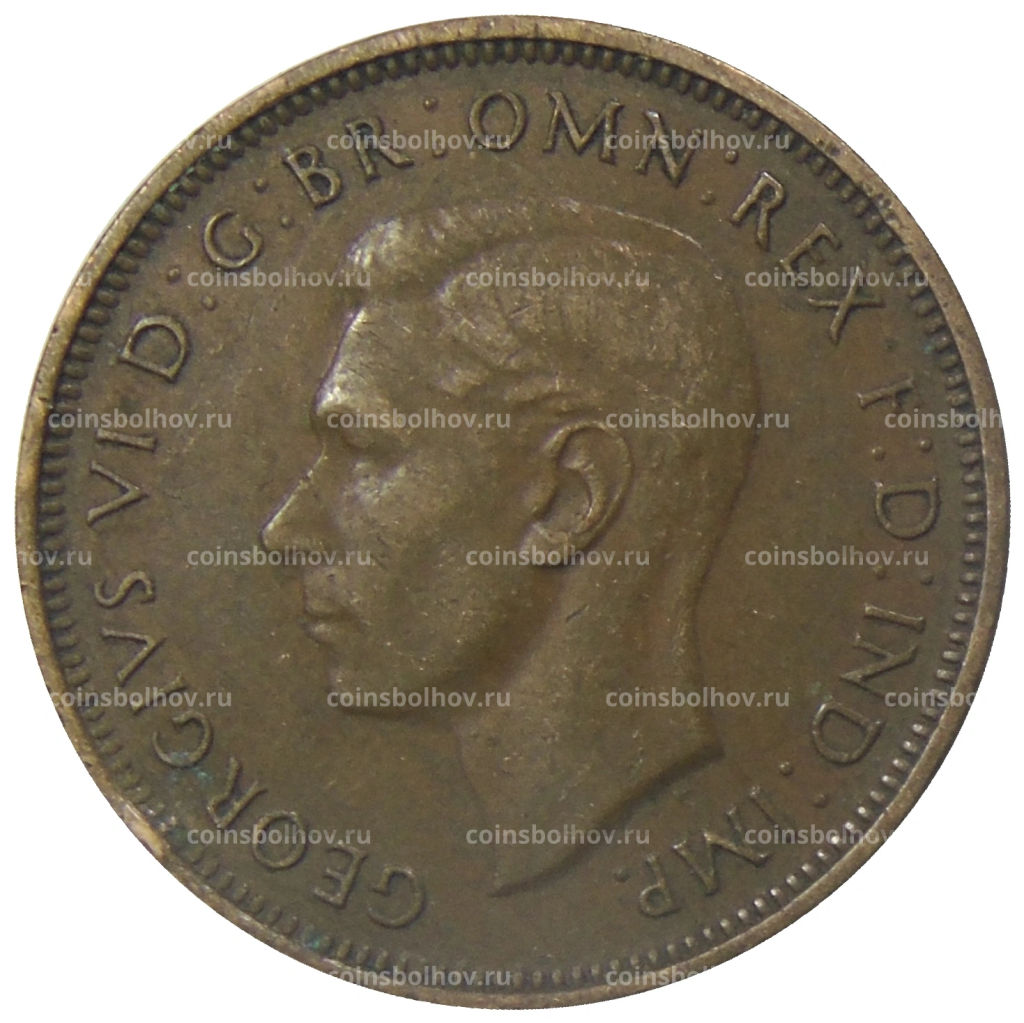 Монета 1/2 пенни 1938 года Австралия