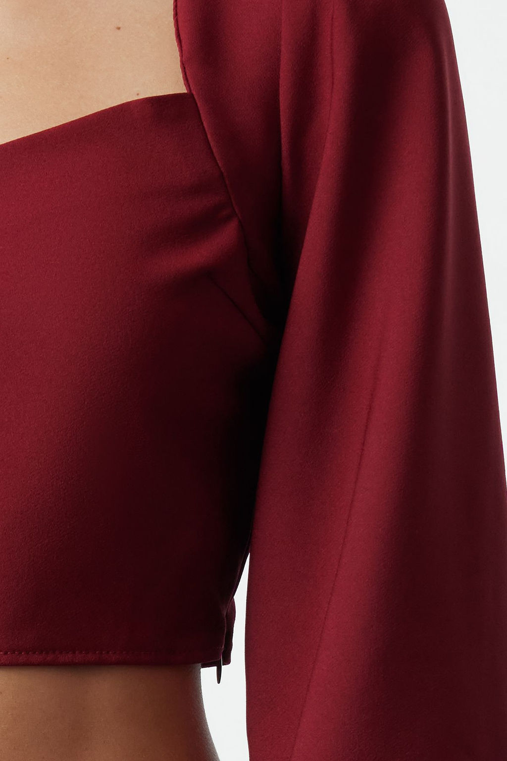 Bordo Crop Kalp Yaka Uzun Kollu Dokuma Bluz TWOSS21BZ0236 - Trendyolmilla фото 3