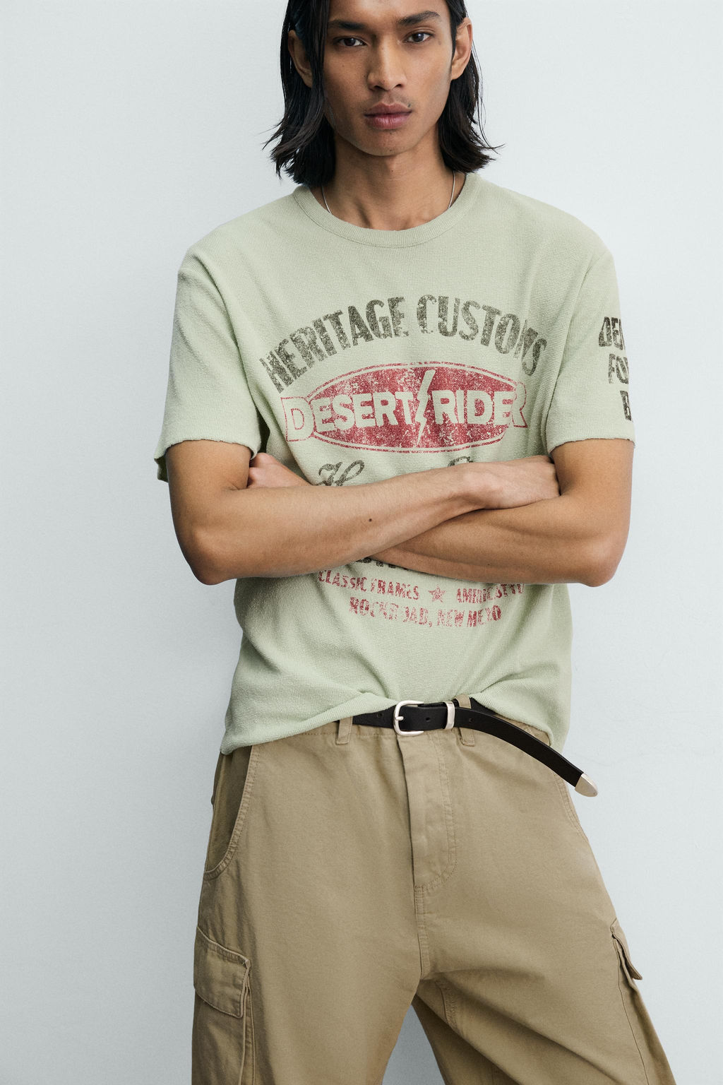 CAMISETA PUNTO ESTAMPADOS LAVADOS / Verde agua