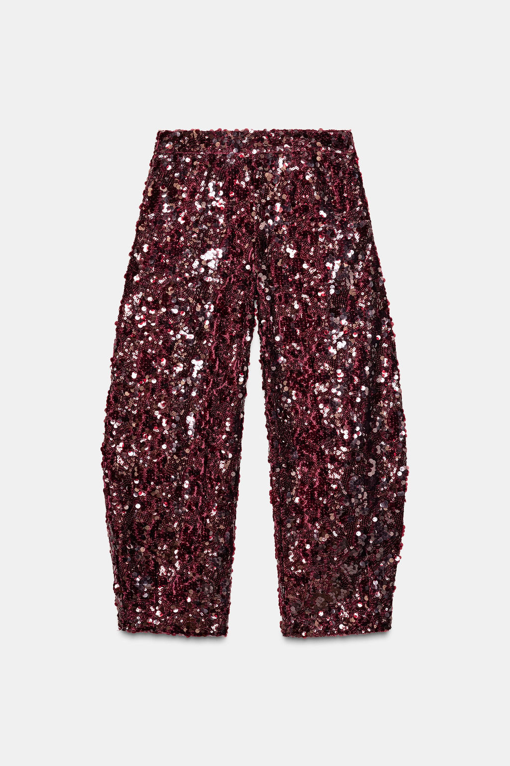 SEQUINNED BARREL TROUSERS