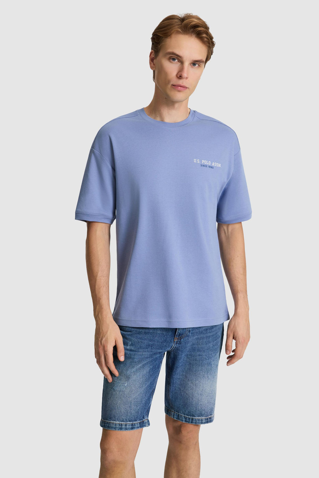 Erkek _ndigo Comfort Fit Bisiklet Yaka Ti__rt